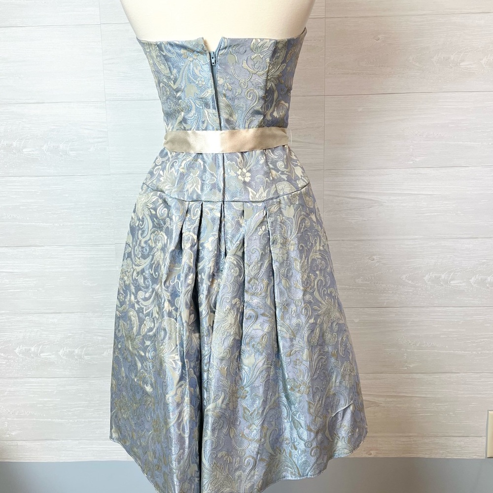 Vintage 90's Jessica McClintock Blue Brocade Jacquard Strapless Dress Size 6 - Picture 10 of 13
